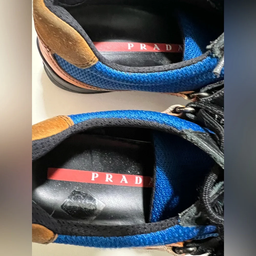 Vintage Prada suede and nylon sneakers. Hook and strap over laces sz 37 US 6.5-7